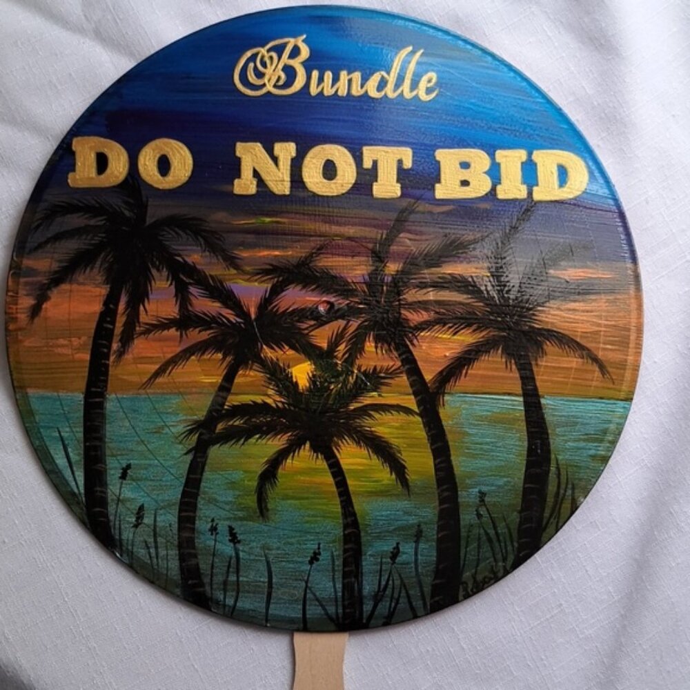 Hand Crafted Painted Tropical Sunset DO NOT BID SIGN Vinyl Record Upcycled